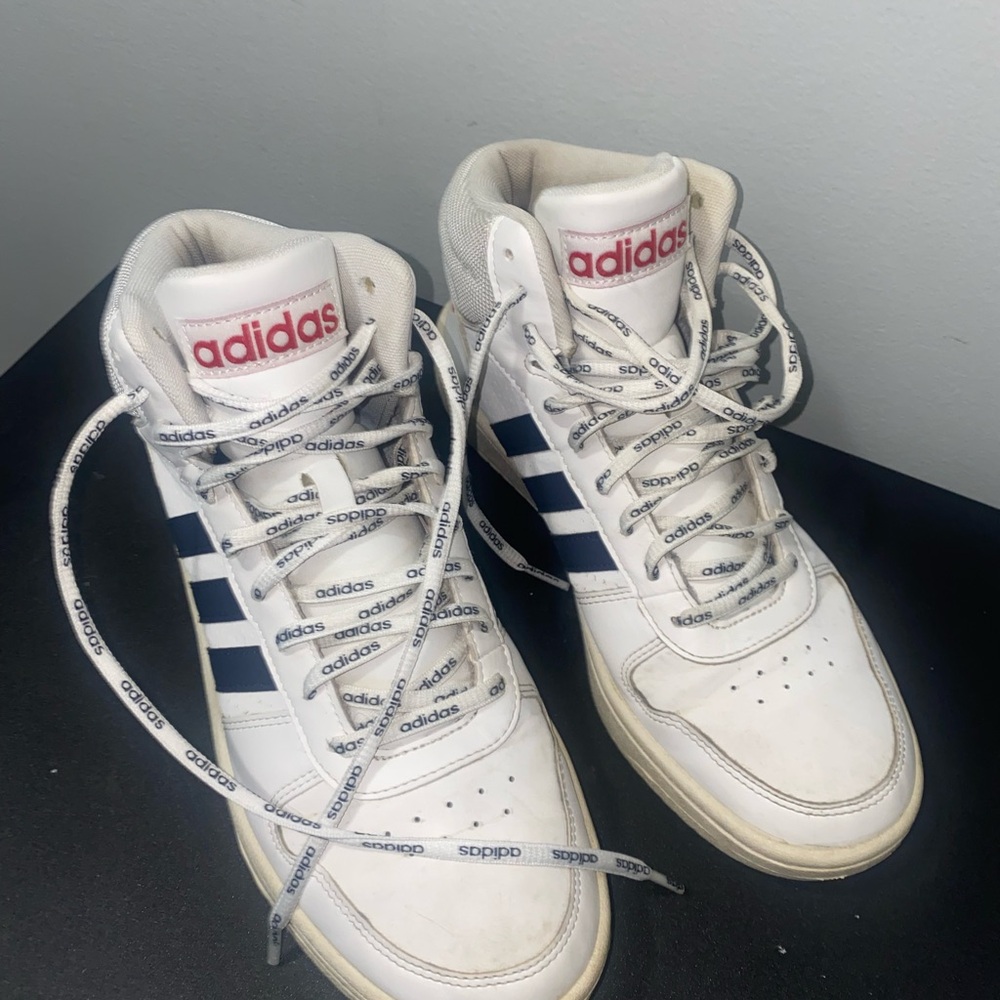 Adidas White and Blue High-Top Sneakers